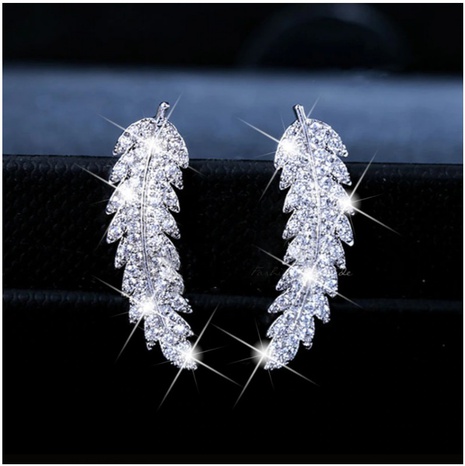 Fashion Micro Inlaid Zircon Diamond Leaf Shaped Alloy Ear Stud Earrings's discount tags