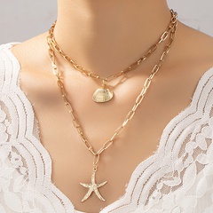Mode Einfache Shell Starfish Anhänger Doppel-Schicht Schlüsselbein Kette Legierung Halskette