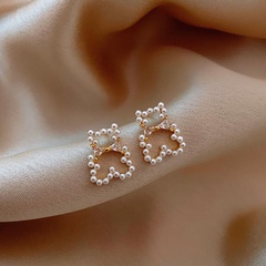 Fashion Cute Bear Shape Pearl Rhinestone Inlaid Earrings Women
