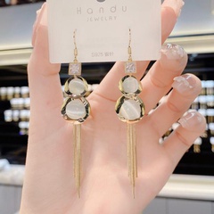 Fashion Delicate Opal Gourd Shape Long Tassel Earrings Women