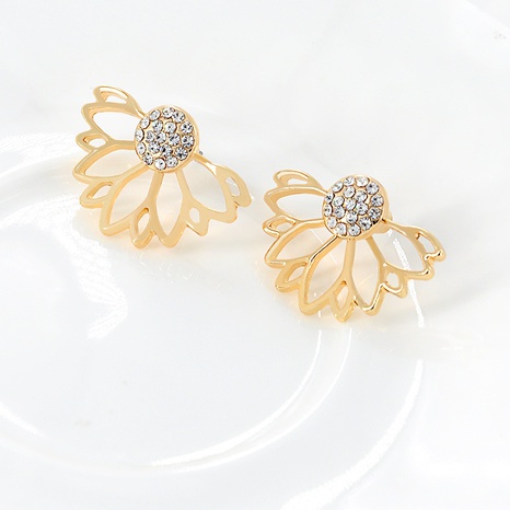 Fashion solid color Hollow Rhinestone Lotus Ear Studs's discount tags
