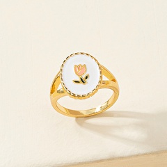 Fashion Simple Floral Printing on White Background New Rose Alloy Ring