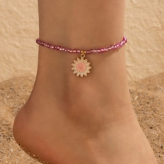 Fashion Simple Drop Oil Daisy Beaded Geometric Four-Layer Alloy Anklet Set
