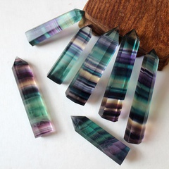 Natural Colorful Fluorite Single Pointed Hexagonal Column Polished Crystal Rough Stone