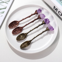 Natural Amethyst Flower decor Copper Creative Long Handle Spoon