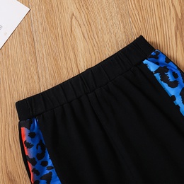 Children Summer Casual Letter Leopard Print Stitching Short Sleeves Shorts Suitpicture8