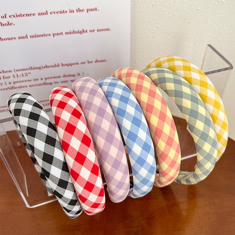 Sponge Plaid printed hair band multicolors's discount tags