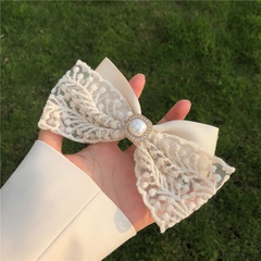 2022 New Lace Embroidered White Bow  Fabric Spring Clip Barrettes