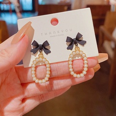 New fashion Bow inlaid Pearl alloy drop Earrings