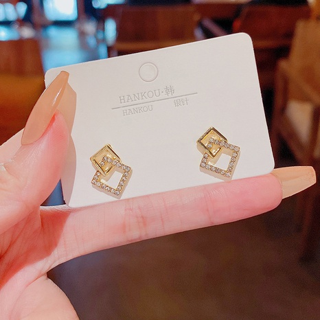 Simple shiny golden Geometric inlaid rhinestone Stud Earrings's discount tags