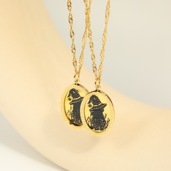 Fashion Simple Double-Layer Oval Pendant Cat Animal Stainless Steel Necklace