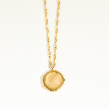Fashion Summer New Simple Geometric Opal Pendant Titanium Steel Necklace's discount tags