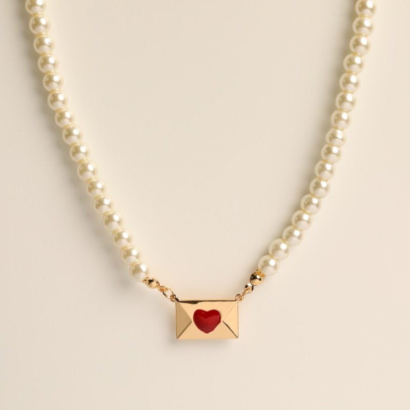 Mode Herz Brief Perle Schlsselbein Kette 18K Vergoldung Kupfer Halskette