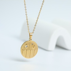 Fashion Simple Star Moon Geometric Zircon Electroplated 18K Gold Titanium Steel Necklace