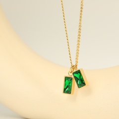 Fashion Small Emerald Double Zircon Clavicle Chain Titanium Steel 18K Gold Plating Necklace