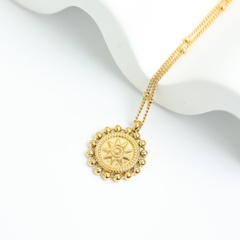 Fashion Sun round Brand Three-Dimensional Electroplated 18K Gold Stainless Steel Necklace
