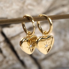 Fashion Eight Awn Star Inlaid Zircon Heart Pendant Stainless Steel Gold Plated Earring