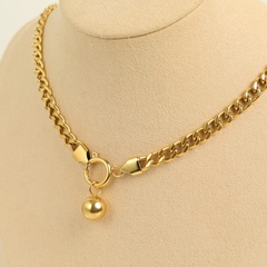 simple golden thick chain pendant bead Stainless Steel Necklace