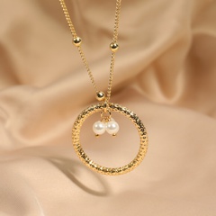 Mode goldene Anhänger Runde Perlen Perle Kupfer halskette