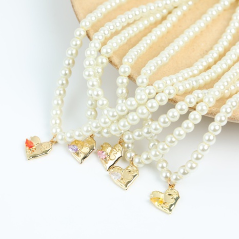 Collar de perlas de cobre Circonio con incrustaciones en forma de corazón dorado bonito's discount tags