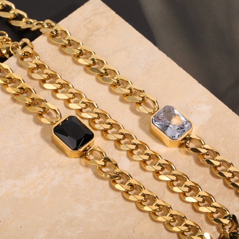 Simple d'or épaisse chaîne en acier inoxydable incrusté zircon collier's discount tags