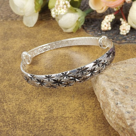 Retro Distressed Carved Bangle Ornament Push-Pull Adjustable Alloy Bracelet's discount tags