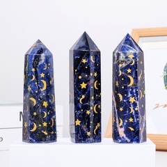Columna de cristal Natural estrella Luna piedra de grano azul de una sola punta de mineral de cristal hexagonal decoraciones