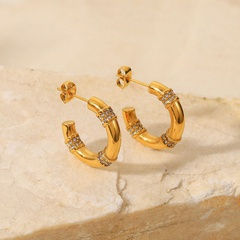 Neue Stil 18K Gold überzogene edelstahl Intarsien Zirkon C-Förmigen Geometrische Ohrringe