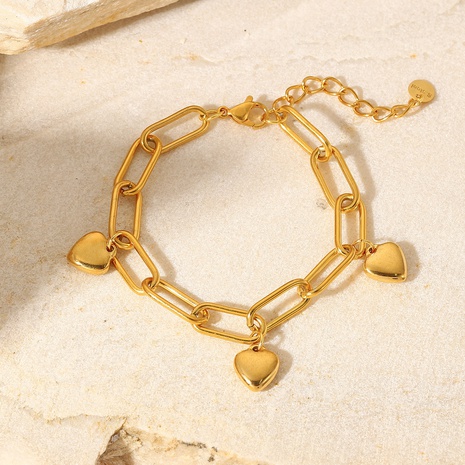 Retro Style stainless steel 18K Gold plated Three heart Pendant Cross Chain Bracelet's discount tags