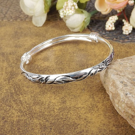 Retro Silver Distressed Carved Bangle Ornament Alloy Adjustable Bracelet's discount tags