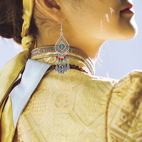 Femmes Style ethnique Gland Alliage Boucles d'oreilles Inlay Turquoise Boucles D'oreilles Comme Image's discount tags