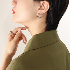 Retro Fashion New Contrast Color Colorful Zircon C- Shaped Titanium Steel Stud Earrings