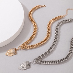 New Fashion Thick Chain Diamond Lion Pendant Single-Layer Alloy Necklace