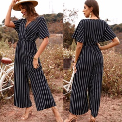 Summer Fashion Casual Vacation Solid Color Stripe Slim Fit Bodysuit Women