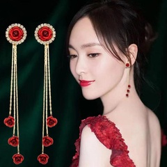 Fashion Delicate Red Purple Rose Tassel Earrings for Women