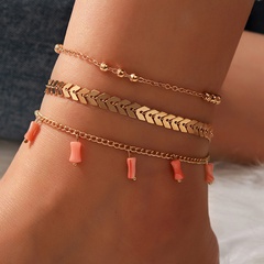 Simple Fashion Pink Resin Pendant Three-Layer round Beads Alloy Anklet
