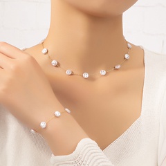 Fashion Simple Pearls Stitching Geometric Female Alloy Necklace Bracelet Set