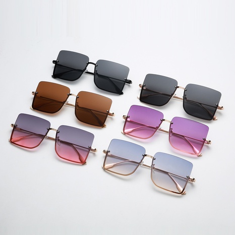 Retro style Metal Large Semi-Rimless Gradient Color Sunglasses's discount tags