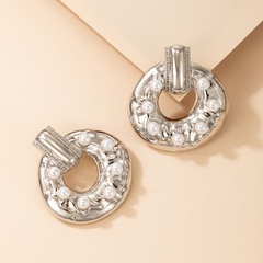Fashion Ol Silver round Pearl Geometric Irregular Alloy Ear Studs Earrings