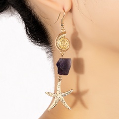 Fashion Shell Stone Stitching Starfish Decoration Female Simple Long Alloy Earrings