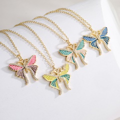 cute style Candy Color Butterfly Pendant Copper Plating 18K Gold Drop Oil Zircon Necklace