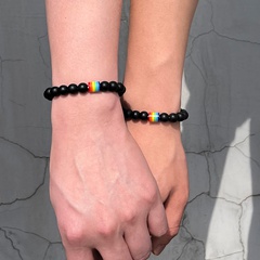 Fashion Simple Black Frosted Natural Stone Rainbow Beaded Bracelet Set 2 Piece