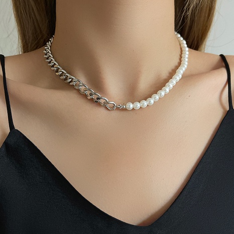 Collar de cadena de clavícula con costura de perla de agua dulce barroco de moda's discount tags