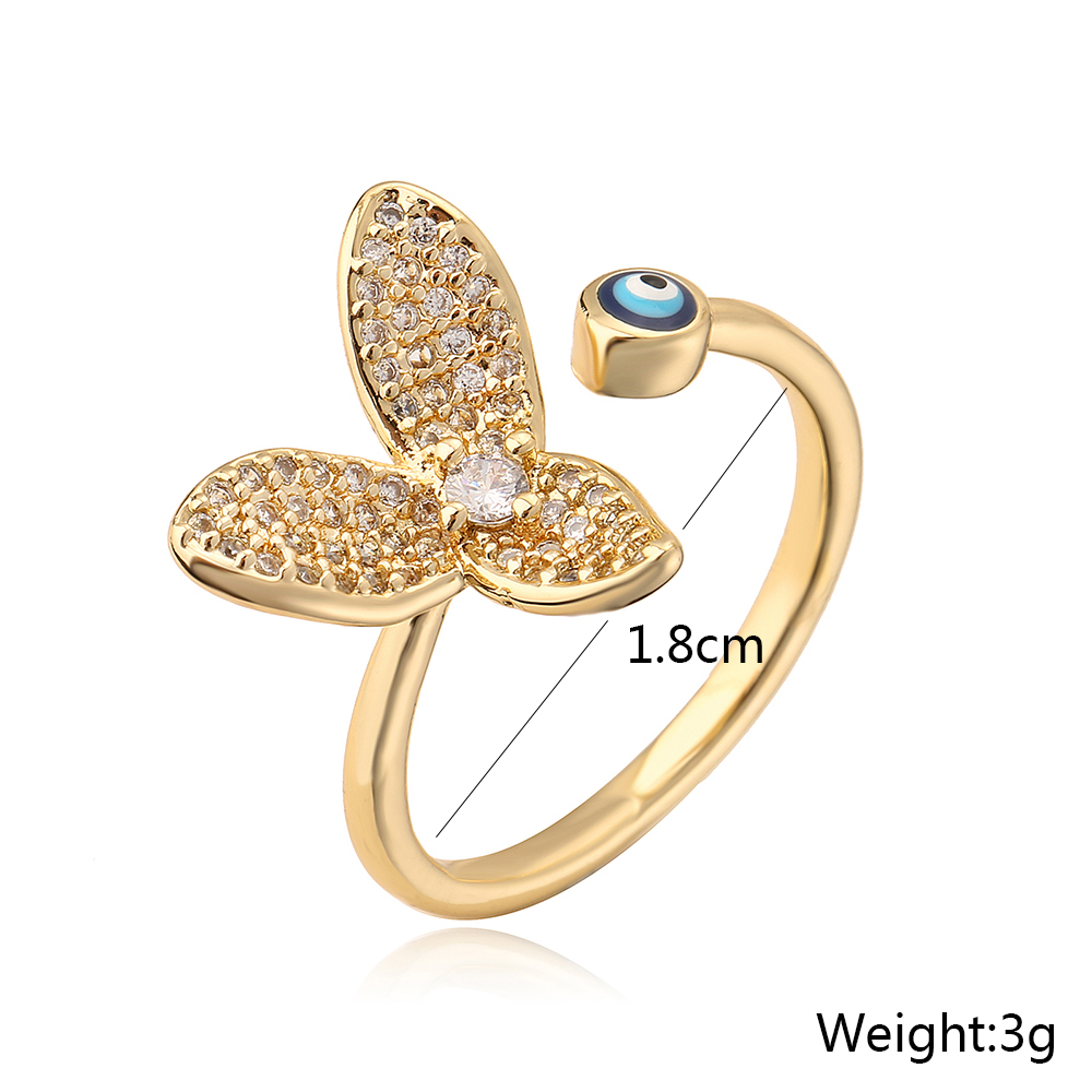 New style flower eye Copper Plating 18K Gold Dripping Oil Open Zircon Ringpicture4