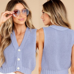 Summer new style solid color Sleeveless Knitted Cardigan Vest