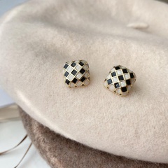 Fashion Black and White Chessboard Plaid Alloy Ear Studs
