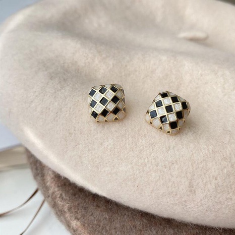 Fashion Black and White Chessboard Plaid Alloy Ear Studs's discount tags