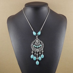 Retro Vacation Bohemian Ethnic Jewelry TSilver Turquoise Alloy Necklace