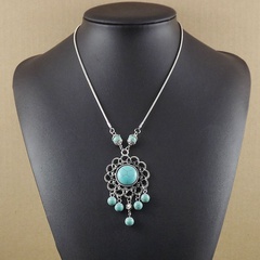 Retro Vacation Bohemian Ethnic Jewelry Silver Turquoise Alloy Necklace