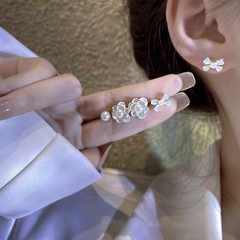 Fashion Elegant Camellia Pearl Butterfly Shape Pendant Earrings